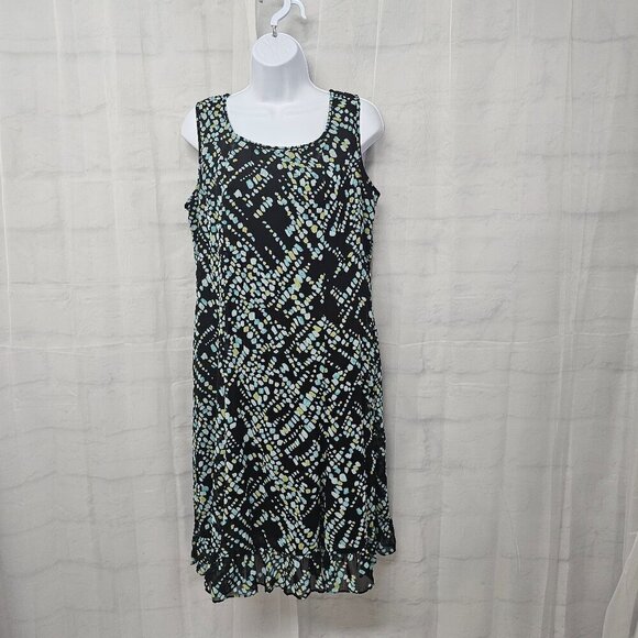 Studio 1 Black Blue Sleeveless Chiffon Dress Abstract Peplum Boho 12P - Picture 1 of 13